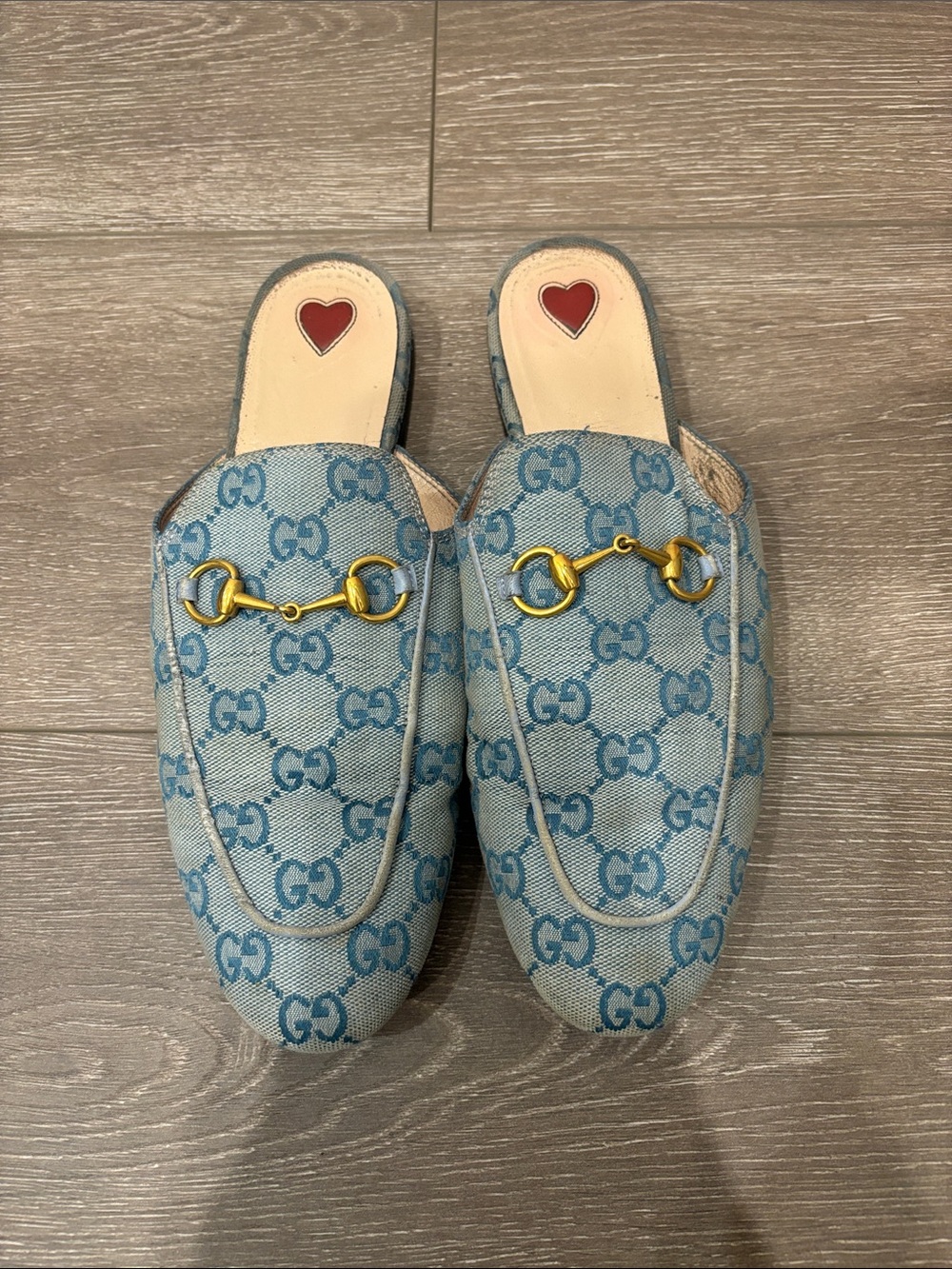 Gucci Light Blue GG Canvas Horsebit Backless Mules
